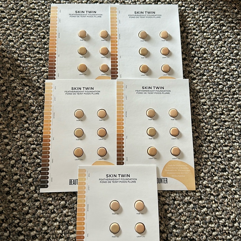 BEAUTYCOUNTER Skin Twin Featherweight Foundation 5 sample cards 6 fair shades
